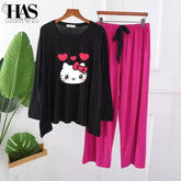 mix Kitty Printed Nightwear Set with – Women's Lounge Wear Clothing By Has